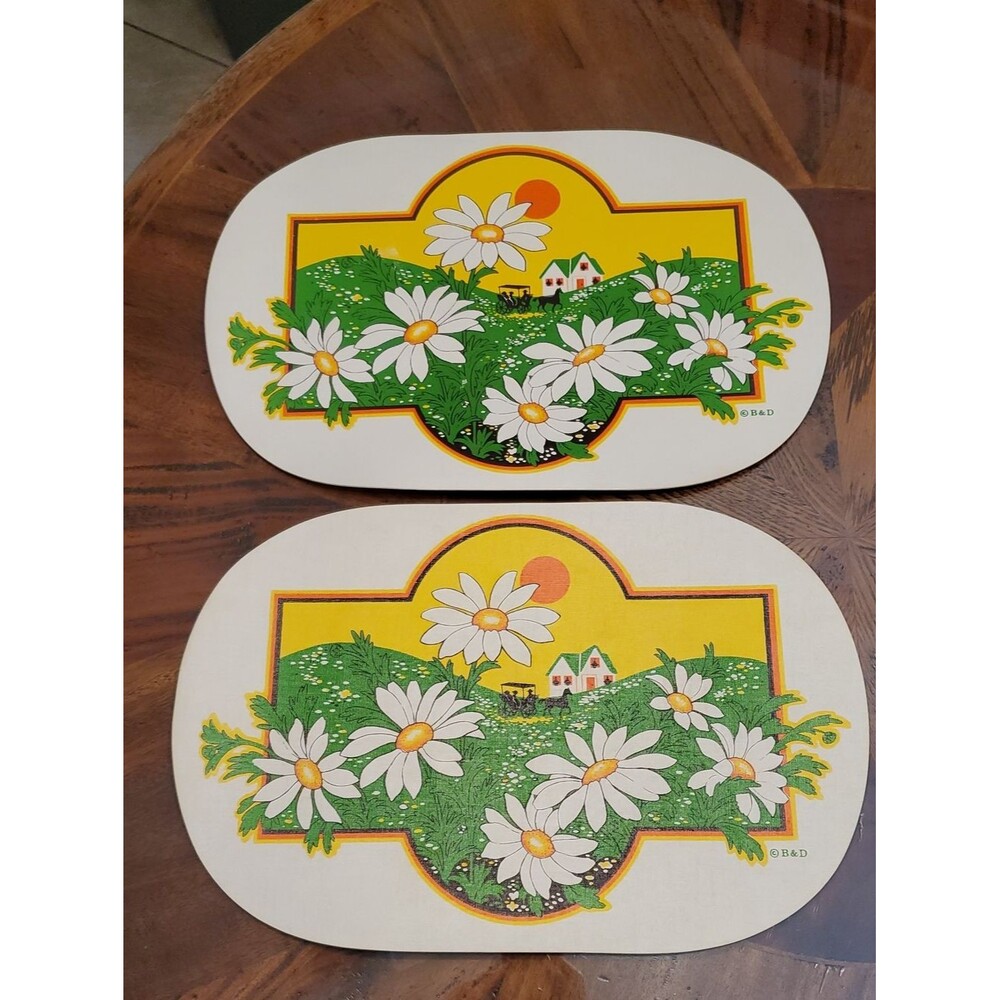 2 pc Vintage Vinyl Foam Farm Daisy Placemats